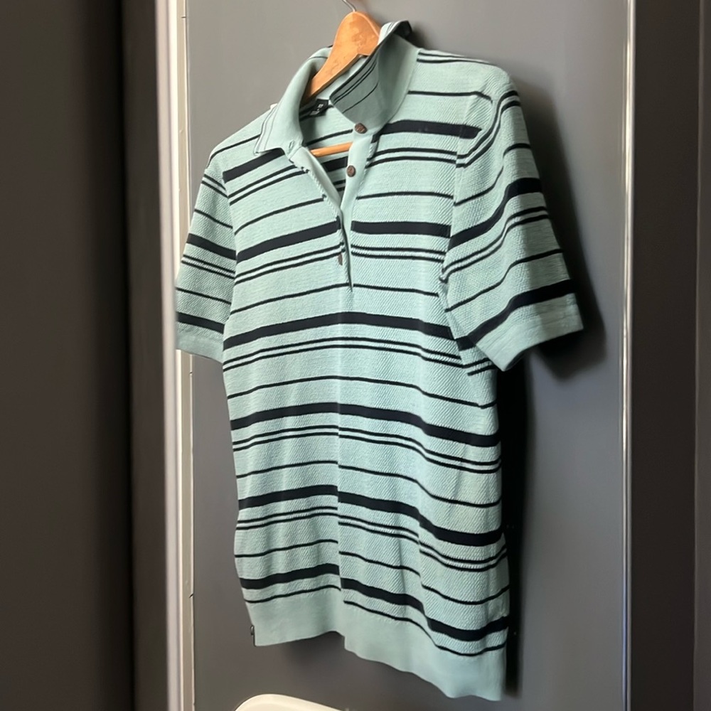 Scotch & Soda Men’s Blue and Teal Striped Knit Polo